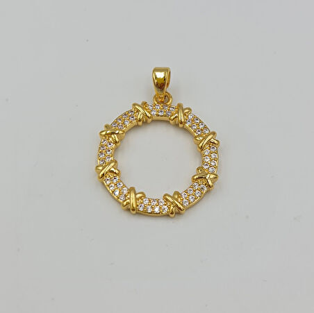 Gold Zirkon Taş Detaylı X Model Kolye Ucu