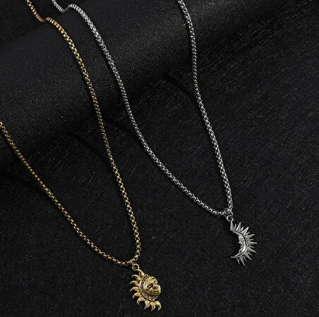 Güneş ve Ay Sevgili Arkadaş Çift Kolyesi