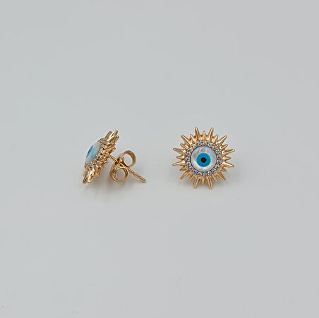 Rose Gold Nazar Boncuklu Güneş Figürlü Küpe – VIP Xuping, Kararmaz, Pimli, 1.5 cm