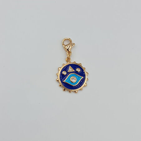 Rose Renk Göz Charm Kolye Ucu – Lacivert Mineli Sembollü, Xuping, Çok Amaçlı Kullanım (3 cm)