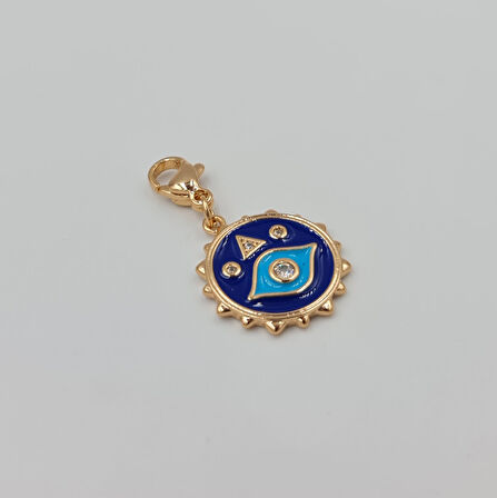 Rose Renk Göz Charm Kolye Ucu – Lacivert Mineli Sembollü, Xuping, Çok Amaçlı Kullanım (3 cm)