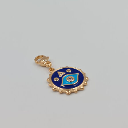 Rose Renk Göz Charm Kolye Ucu – Lacivert Mineli Sembollü, Xuping, Çok Amaçlı Kullanım (3 cm)