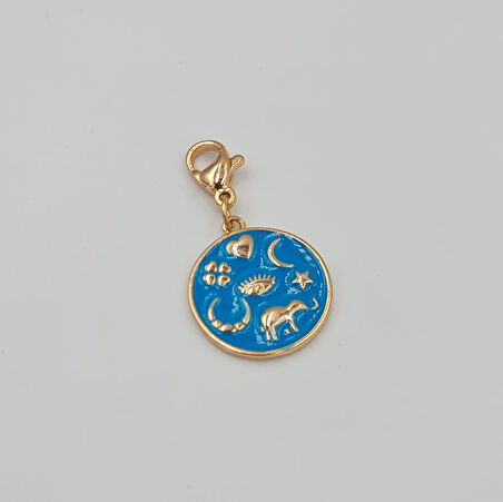 Rose Renk Xuping Charm Kolye Ucu – Şans ve Koruma Temalı, Mavi Mineli, Çoklu Kullanım (3 cm)