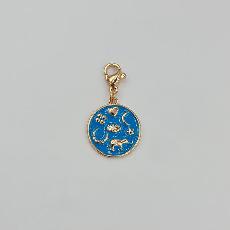 Rose Renk Xuping Charm Kolye Ucu – Şans ve Koruma Temalı, Mavi Mineli, Çoklu Kullanım (3 cm)