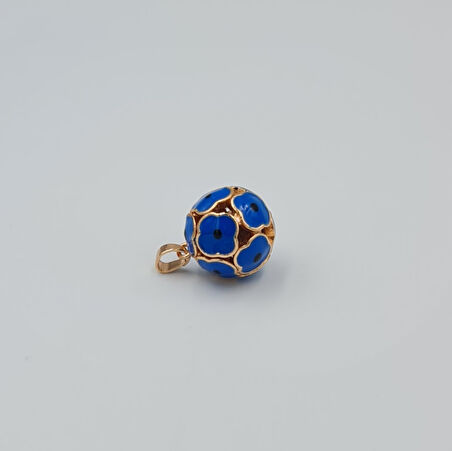 Mavi Çiçek Detaylı Kolye Ucu – Rose Renk Xuping, Mine Kaplama, Yuvarlak Model (2,1 x 1,4 cm)