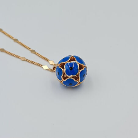 Mavi Çiçek Detaylı Kolye Ucu – Rose Renk Xuping, Mine Kaplama, Yuvarlak Model (2,1 x 1,4 cm)