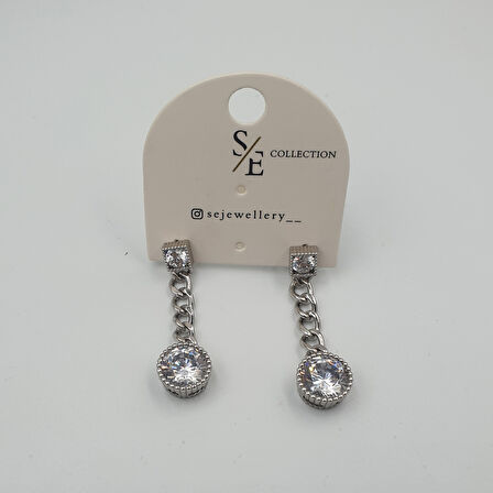 Gümüş Renk Zincir Sallantılı Yuvarlak Zirkon Taş Detaylı Xuping Küpe - Kararmaz (3,2 cm)