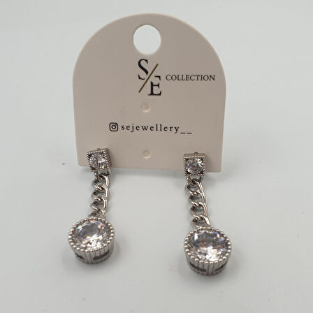 Gümüş Renk Zincir Sallantılı Yuvarlak Zirkon Taş Detaylı Xuping Küpe - Kararmaz (3,2 cm)
