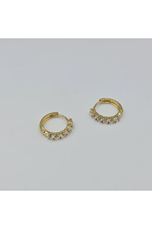 Gold Taşlı Şık Klasik Halka Küpe