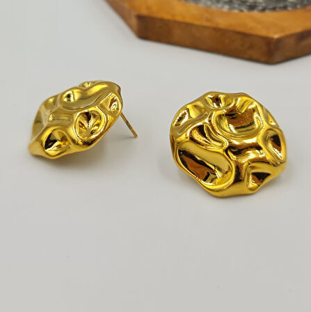 Gold Şık Gösterişli Nostaljik Hareketli Kadın Plaka Küpe