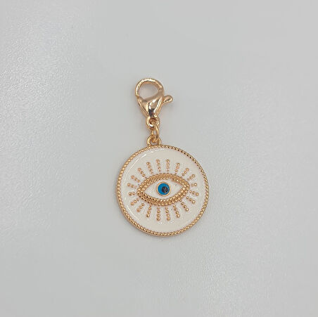 Rose Renk Göz Charm Kolye Ucu – Beyaz Mineli Nazar Boncuklu, Xuping, Çok Amaçlı Kullanım (3 cm)