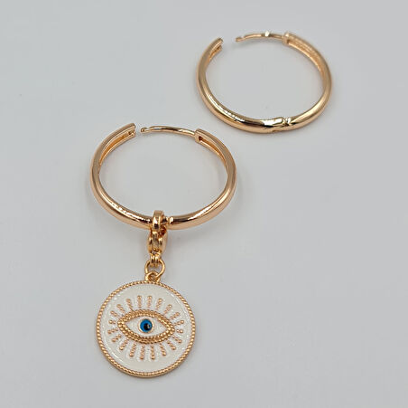 Rose Renk Göz Charm Kolye Ucu – Beyaz Mineli Nazar Boncuklu, Xuping, Çok Amaçlı Kullanım (3 cm)