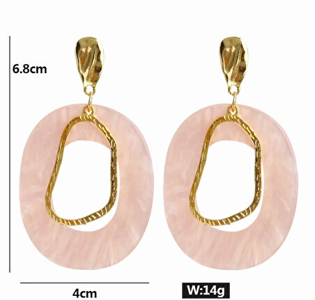 Düzensiz Geometrik Pembe Sedefli Kadın Küpe