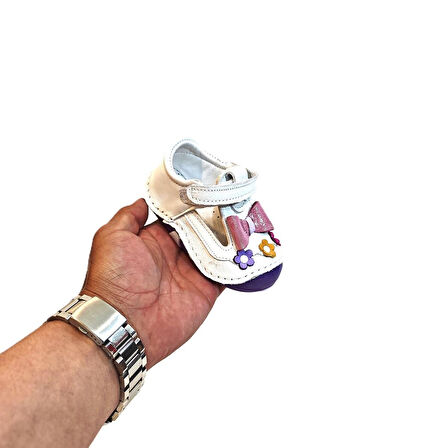 Fiyra 8051 Beyaz Mor İlk Adım Hakiki Deri Bebe Kız Çocuk Ayakkabı