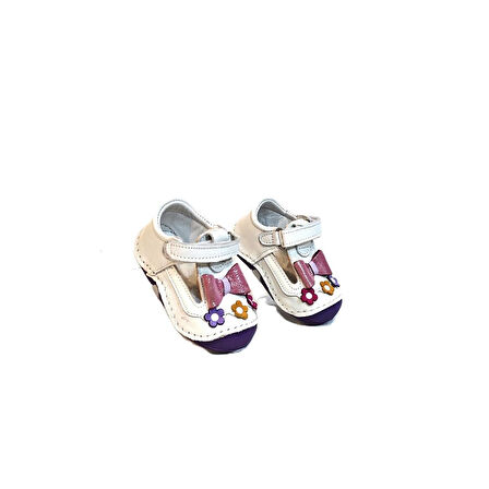 Fiyra 8051 Beyaz Mor İlk Adım Hakiki Deri Bebe Kız Çocuk Ayakkabı