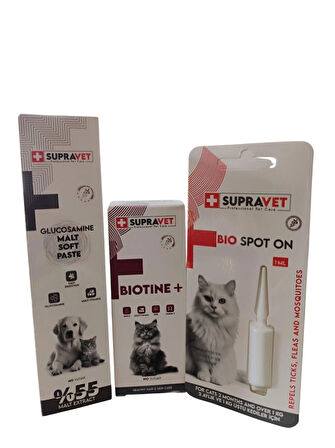 SUPRAVET KEDİ SAĞLIK PAKETİ TÜY YUMAĞI ENGELLEYİCİ MALT+ENSE DAMLASI+BİOTİN