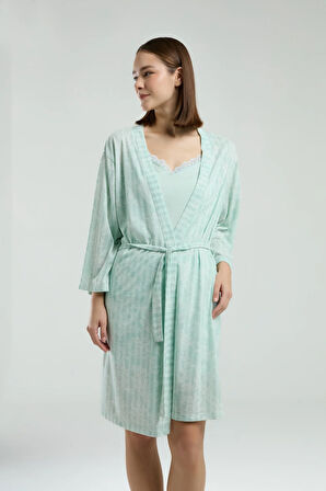 Kadın Giyim Askılı & Şort & Sabahlık 3 Parça Kutulu Lacivert & Ekru Pijama Takımı L1.PC.004.102.K12