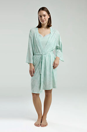 Kadın Giyim Askılı & Şort & Sabahlık 3 Parça Kutulu Lacivert & Ekru Pijama Takımı L1.PC.004.102.K12