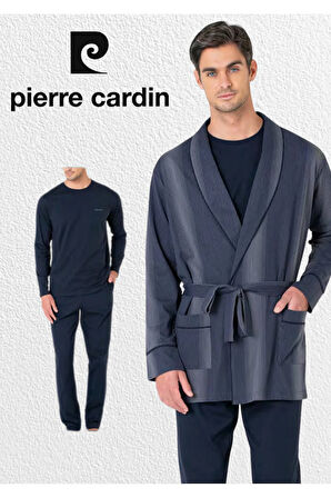 Erkek Giyim Kutulu 3 Parça %100 Pamuklu Robdöşambır & Uzun Kollu Pijama Takımı Set (Çorap Hediyeli)