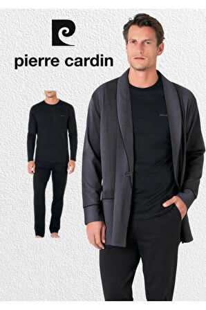 Erkek Giyim Kutulu 3 Parça %100 Pamuklu Robdöşambır & Uzun Kollu Pijama Takımı Set (Çorap Hediyeli)