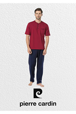 Erkek Giyim Bordo Penye 3'lü Kısa Kol Pijama Takımı & Deri Terlik Set L1.PC.5370.291