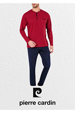 Erkek Bordo Penye 3'lü Robdöşambır & Uzun Kollu Pijama Takımı (2 Adet Çorap Hediyeli)