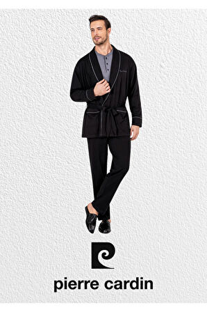 Erkek Bordo Penye 3'lü Robdöşambır & Uzun Kollu Pijama Takımı (2 Adet Çorap Hediyeli)