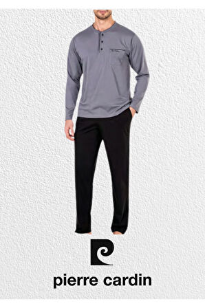 Erkek Siyah Penye 3'lü Robdöşambır & Uzun Kollu Pijama Takımı & Deri Terlik (Çorap Hediyeli)