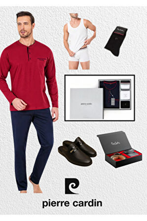Kutulu Çeyizlik Penye Pijama Takımı & Atlet - Boxer & Çorap & Deri Terlik Set & Kemer Cüzdan Seti