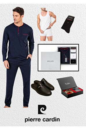 Kutulu Çeyizlik Penye Pijama Takımı & Atlet - Boxer & Çorap & Deri Terlik Set & Kemer Cüzdan Seti