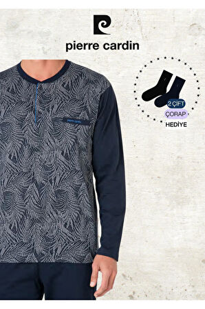 Erkek %100 Pamuk Uzun Kol Jakarlı 2'li Siyah Pijama Takımı (2 Adet Hediye Çorap) L1.PC.6111.001