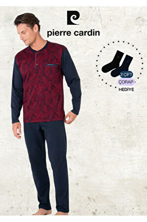 Erkek %100 Pamuk Uzun Kol Jakarlı 2'li Siyah Pijama Takımı (2 Adet Hediye Çorap) L1.PC.6111.001