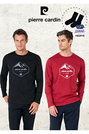 Erkek %100 Pamuk Uzun Kollu Desenli Koyu Gri & Lacivert İki Adet Pijama Takımı L1.PC.6097.002