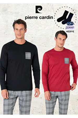 Erkek %100 Pamuk Ekose Detaylı Siyah & Bordo İki Adet Pijama Takımı L1.PC.6107.002