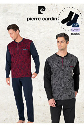 Erkek %100 Pamuk Uzun Kol Jakarlı Haki & Siyah İki Adet Pijama Takımı L1.PC.6111.002