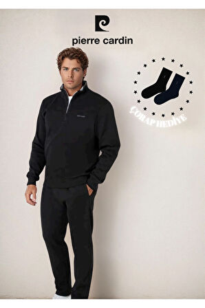 Erkek Giyim %100 Pamuk Yarım Fermuarlı Eşofman Takımı (Çorap Hediye) L1.PC.6116.001