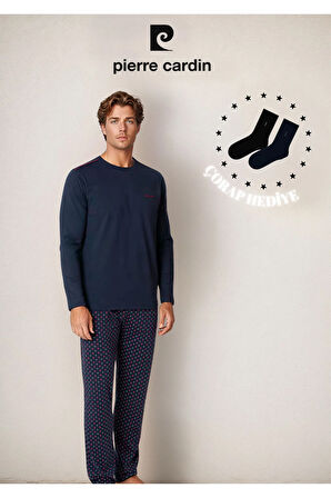 Erkek %100 Pamuk Uzun Kol Logo Detaylı & Lisanslı Pijama Takımı (2 Adet Hediye Çorap) L1.PC.6099.001