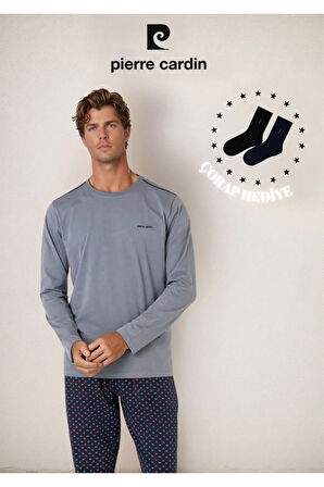 Erkek %100 Pamuk Uzun Kol Logo Detaylı & Lisanslı Pijama Takımı (2 Adet Hediye Çorap) L1.PC.6099.001