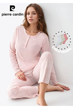 Kadın Giyim Düğme Detaylı Modal & Pamuk Uzun Kol 2'li Pijama Takımı L1.PC.9086.001