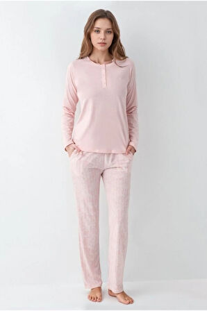 Kadın Giyim Düğme Detaylı Modal & Pamuk Uzun Kol 2'li Pijama Takımı L1.PC.9086.001