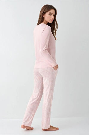 Kadın Giyim Düğme Detaylı Modal & Pamuk Uzun Kol 2'li Pijama Takımı L1.PC.9086.001
