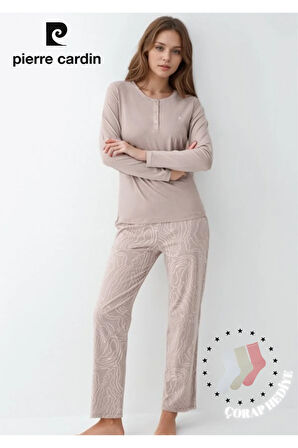 Kadın Giyim Düğme Detaylı Modal & Pamuk Uzun Kol 2'li Pijama Takımı L1.PC.9086.001