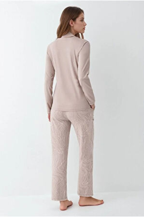 Kadın Giyim Düğme Detaylı Modal & Pamuk Uzun Kol 2'li Pijama Takımı L1.PC.9086.001