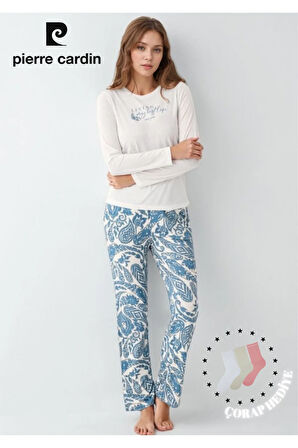 Kadın Giyim Uzun Kollu Modal & Pamuk 2'li Beyaz Pijama Takımı L1.PC.9074.001