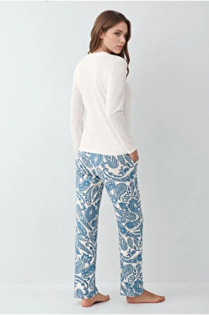 Kadın Giyim Uzun Kollu Modal & Pamuk 2'li Beyaz Pijama Takımı L1.PC.9074.001