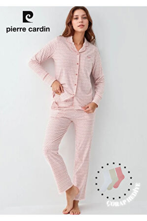 Kadın Giyim Modal & Pamuk Uzun Kollu 2'li Pembe Gömlek Pijama Takımı L1.PC.9081.001
