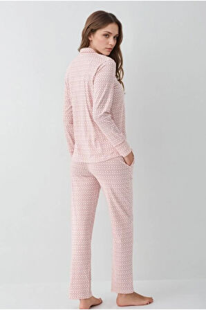 Kadın Giyim Modal & Pamuk Uzun Kollu 2'li Pembe Gömlek Pijama Takımı L1.PC.9081.001