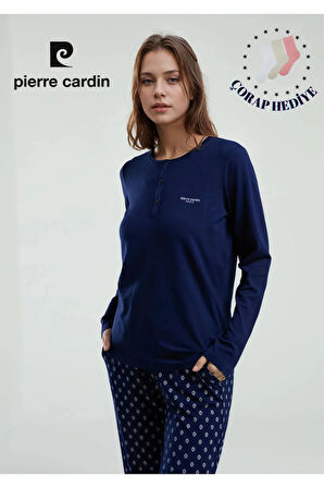 Kadın Lacivert Uzun Kol Kutulu 2 Parça Pijama Takımı L1.PC.895.1.001