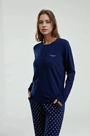 Kadın Lacivert Uzun Kol Kutulu 2 Parça Pijama Takımı L1.PC.895.1.001