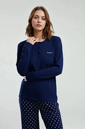 Kadın Lacivert Uzun Kol Kutulu 2 Parça Pijama Takımı L1.PC.895.1.001